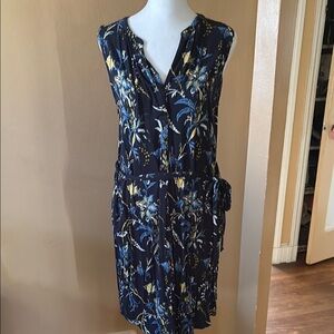 LOFT Blue and White Wrap Midi Dress Sleeveless V-neck